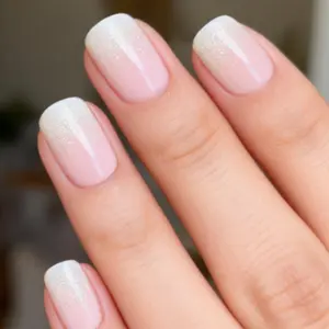 Clean Girl Semi Cured Gel Nail Strips 20+6 PCS with Top Coat Pen | Pearly Pink Ombre Shimmer | Includes 6 Trial Strips to Try | 5-Min UV Cure (UV Lamp Req) | OAUEE