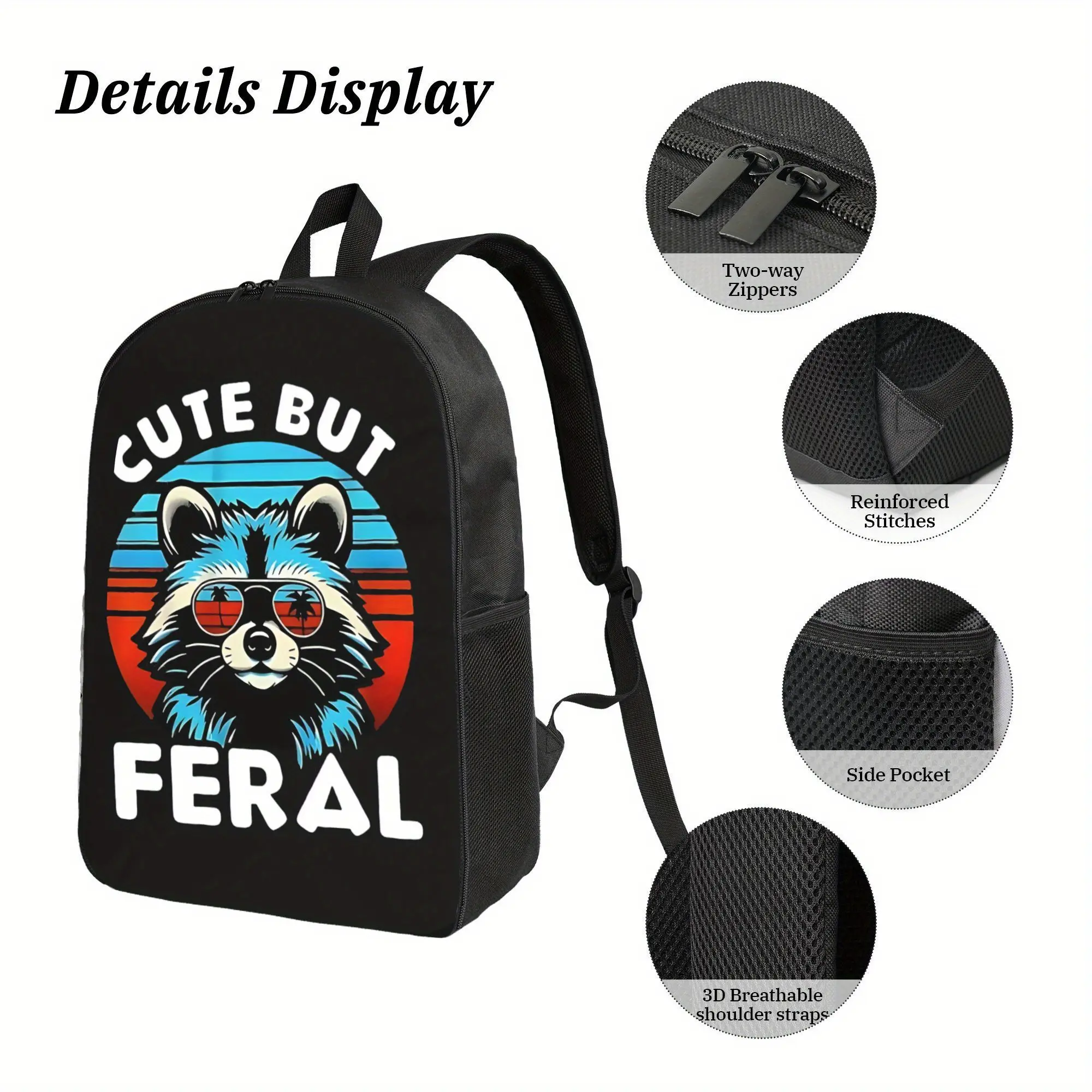 Best Trendy A Cute but Wild Raccoon Pattern print 100 Boy T 1 1 4xx backpack for school Fashionable Polyester Printed Backpack Simple and Elegant, for Teenager Boys Girls Birthday Gifs for School Supplies