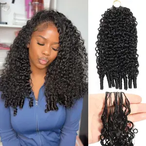 Bling Hair Crochet Human Hair Burmese Curly Braiding Hair Bundles Miracle Knots Boho Braids 50g/Pack Knotless Pre-Separated Invisible Crochet Hair Extensions #SummerVibes