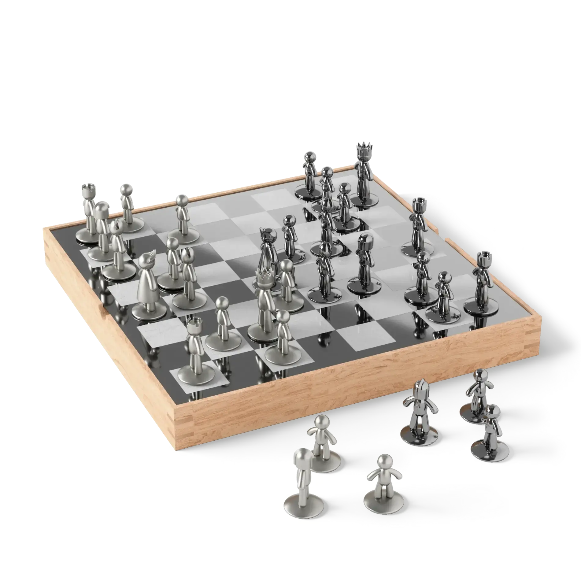 Umbra Buddy Chess Set with Chess Pieces and Chessboard, Playful Game for Kids & Family Nickel Design