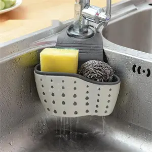 1 Pc Sink Sponge Rack, Sink Organizer Silicone Storage Box, Hangable Multifunctional Drainage Adjustable Shoulder Strap, Sponge Rack For Kitchen Sink Absorption And Kitchen Bathroom Faucet Hanging Basket Storage, Kitchen Supplies