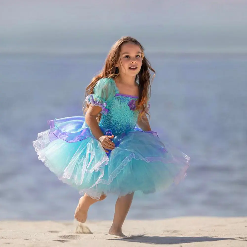 013 Girls Mermaid Princess Dress Birthday Party Dress Show Cosplay Baby Girls Ariel Little Mermaid  Costume Outfits