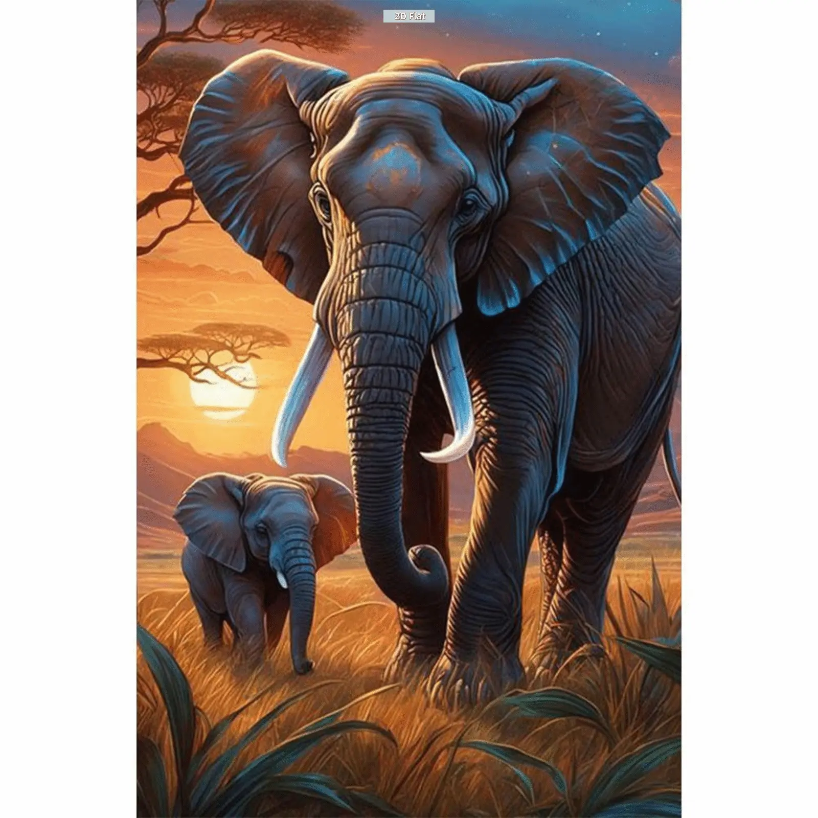5D DIY Full Round Colorful Gem Diamond Painting Kit (1 x Diamond Painting, 40x60cm Elephant Motif), Rhinestone Bedazzling Set for Adult Crafters, Classroom & Living Room Home Decor Needlework Craft