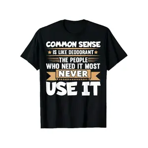 Men's Graphic Print T-Shirt - Funny "Common Sense Is Like Deodorant" Joke Design, Round Neck Short Sleeves, Summer Casual Versatile Menswear Top, S-XXXL Sizes, Casual Streetwear Looks, Streetwear, Buy Funny T Shirts Online Shortsleeve Tropical