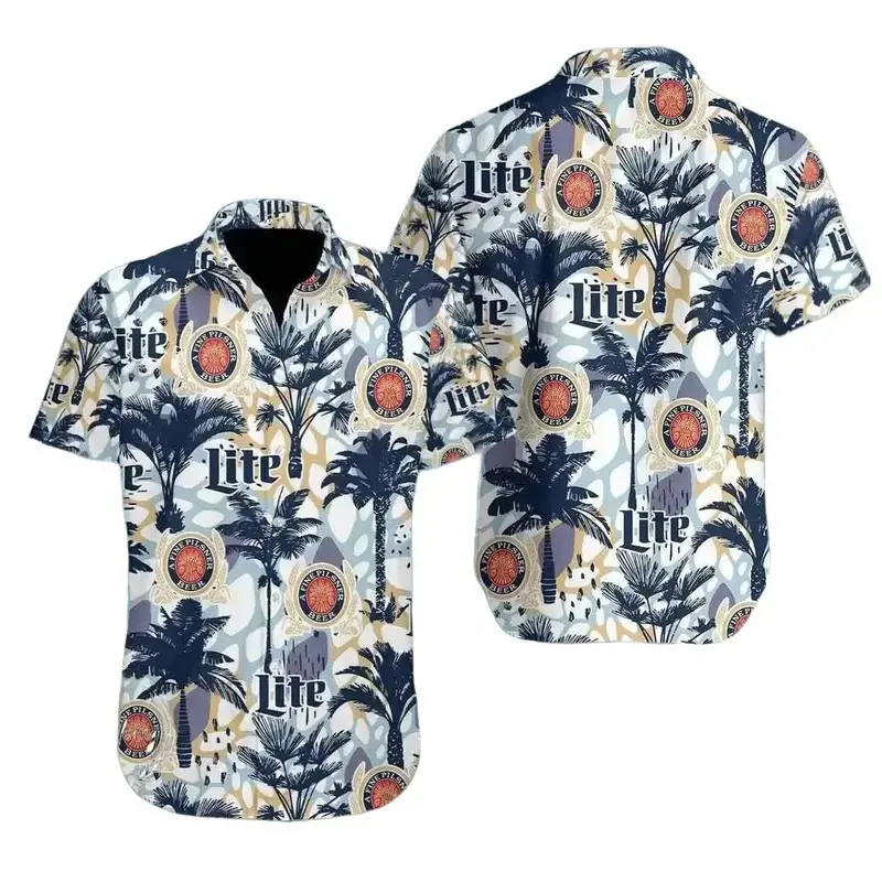 M1llerrr Lite Beer Hawaiian Shirt, Beer Summer Short Sleeve Shirt, Tropical Aloha Button Down Shirt, Gift for Him or Her