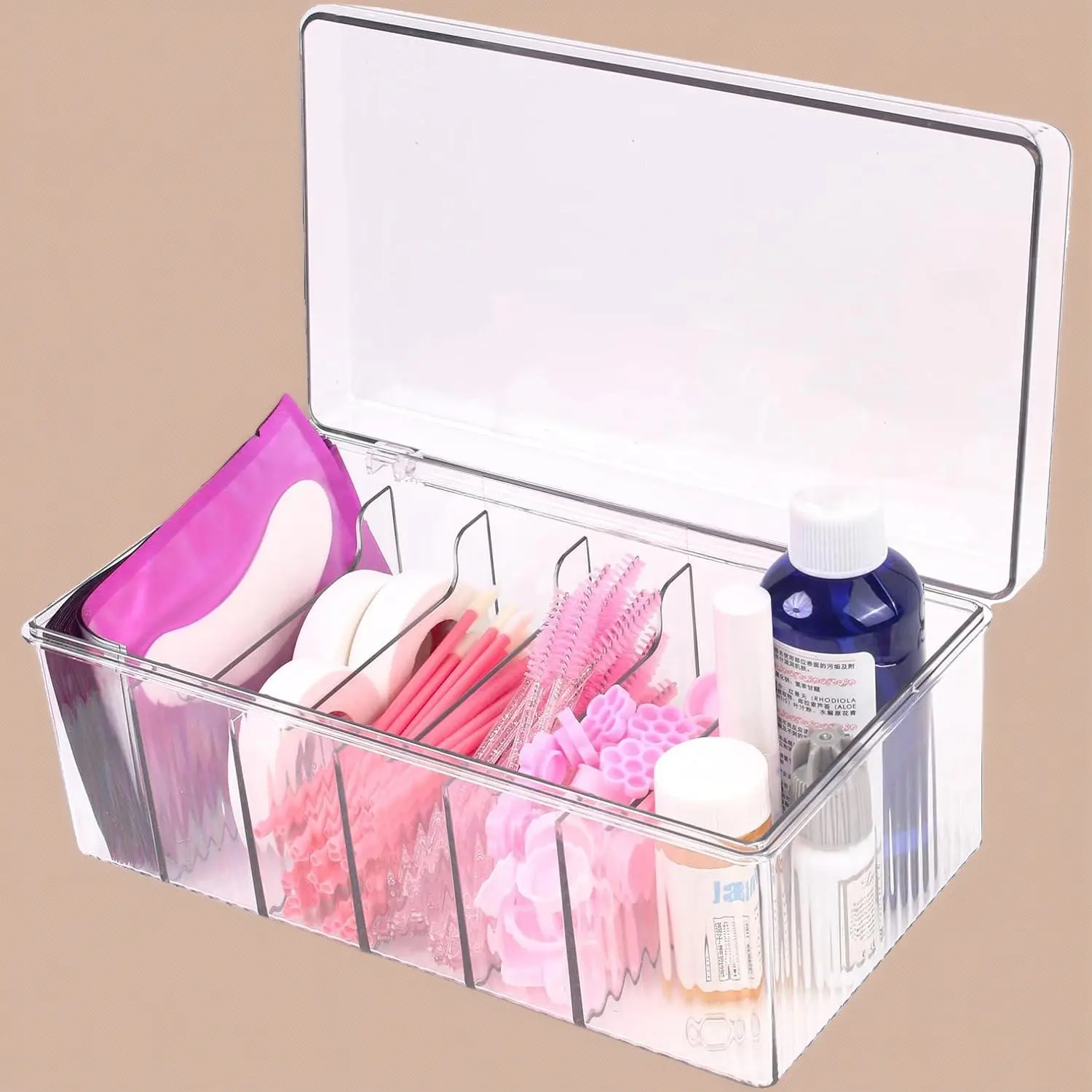 Professional Lash Organizer Box for Eyelash Extensions Clear Acrylic Storage Container with Separated Compartments DIY Lash Tech Supplies Home Brow Studio Essential