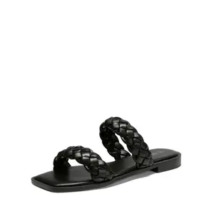 Dream Pairs Women's Two Straps Square Toe Braided Flat Sandals