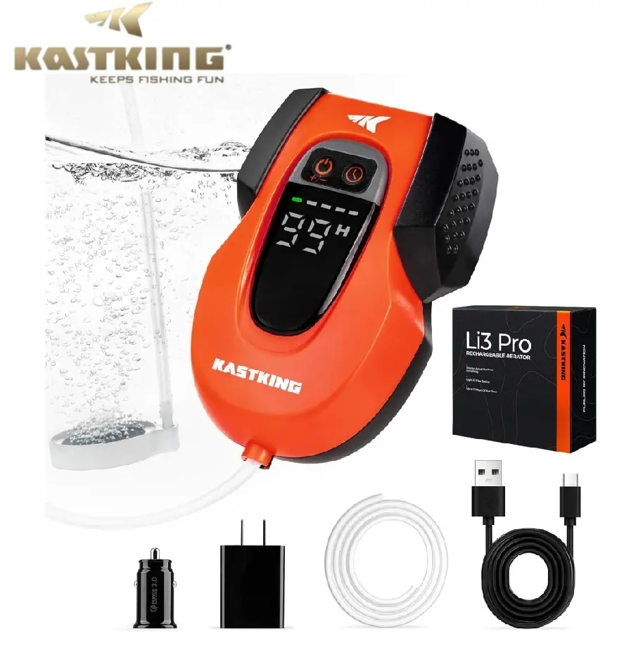 [SummerWins] KastKing Li3 Aerator Pump - Rechargeable Battery, Real-Time Display, Multiple Airflow Settings, Aerator for Fish and Bait Buckets, Live Bait Aerator and More Aquarium Water ,Summer Survivals,4th of july accessories