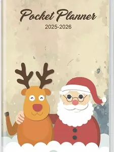 Christmas 2025-2026 Pocket Calendar, Monthly Planner with PVC Cover - Beige