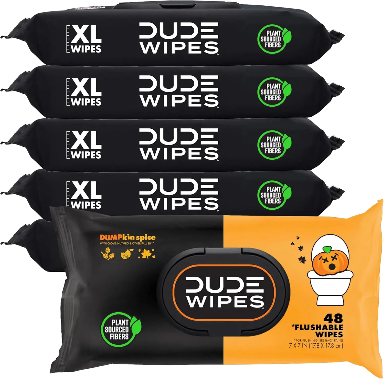DUDE Wipes - Flushable Wipes - 6 Pack, 288 Wipes - DUMPkin Spice with Clove, Nutmeg, and Other Fall Scents - Septic and Sewer Safe Extra Large