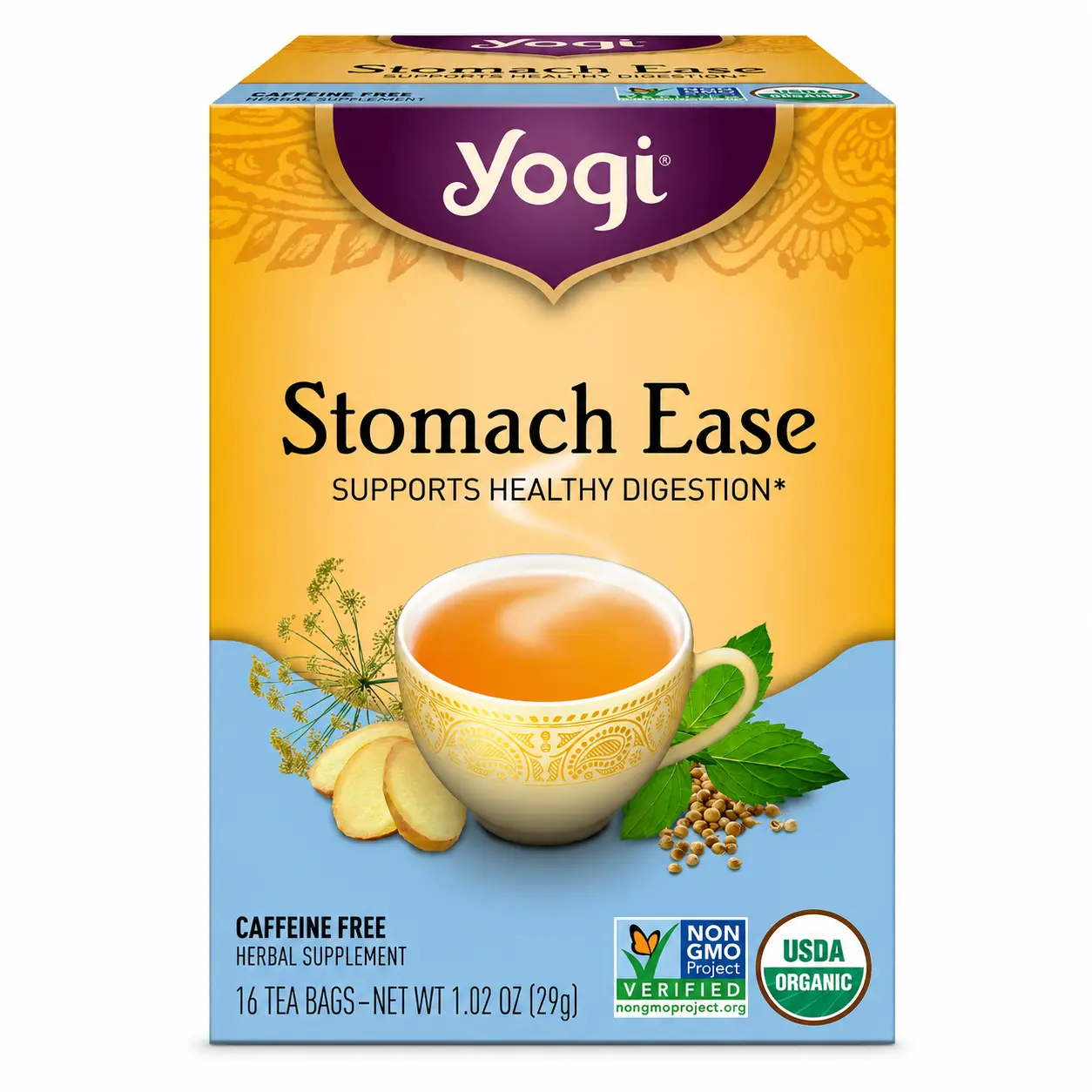 Yogi Tea Stomach Ease Herbal Tea - Natural Herbal Beverage, 16-Count Pack