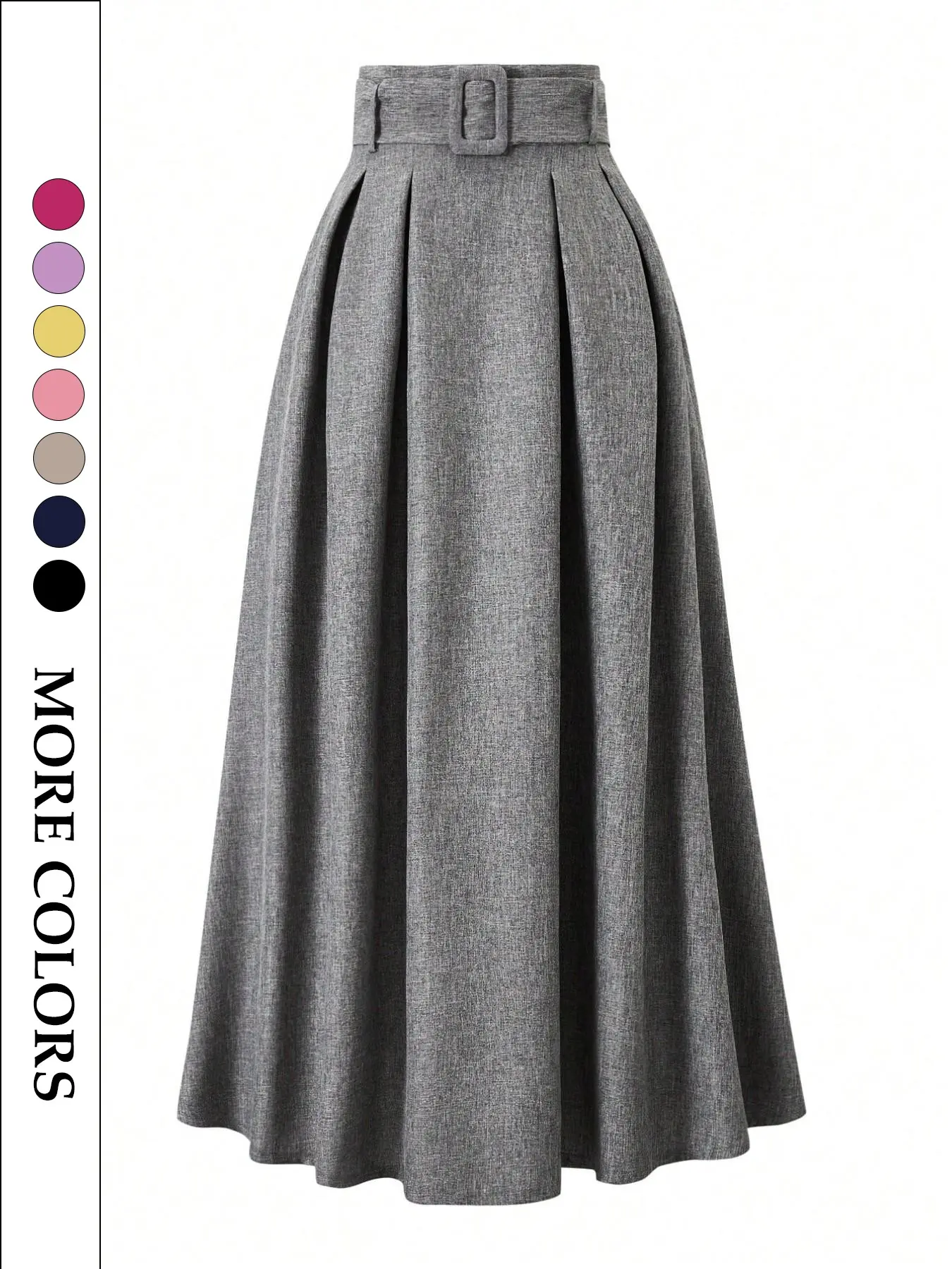 Women's High Waist Pleated Skirt, Solid Color Skirt, Matching Belt Slimming Long Dress, Casual Commuter Office Wear, Daily Chic, Casual Fashion Skirt