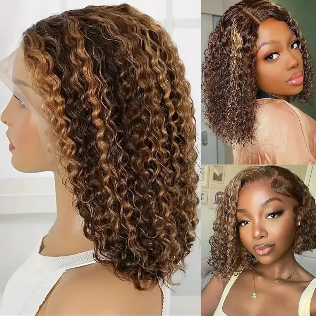 Encharm 4/27 Bob Wig Human Hair 13x4 Lace Frontal Short Deep Wave Lace Front Bob Wigs for Black Women Human Hair Pre Plucked 180% Density Black Color