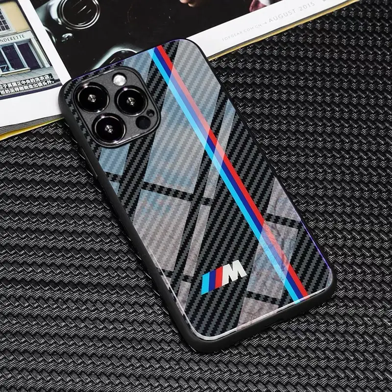 Carbon fiber texture mirror mobile phone case for iPhone 17/16/15/14/13 pro/promax glass case