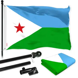 G128 Combo Pack: 6 Ft Tangle Free Aluminum Spinning Flagpole (Black) & Djibouti Djiboutians Flag 3x5 Ft, LiteWeave Pro Series Printed 150D Polyester | Pole with Flag Included