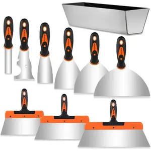 Drywall Set, 10 count Drywall Tools Finishing Includes Stainless Steel Putty Set, Taping , Painter Scraper, 14" Drywall Mud Pan and Mud Scoop, Spackle Tool Kit for Drywall WorkQuesear