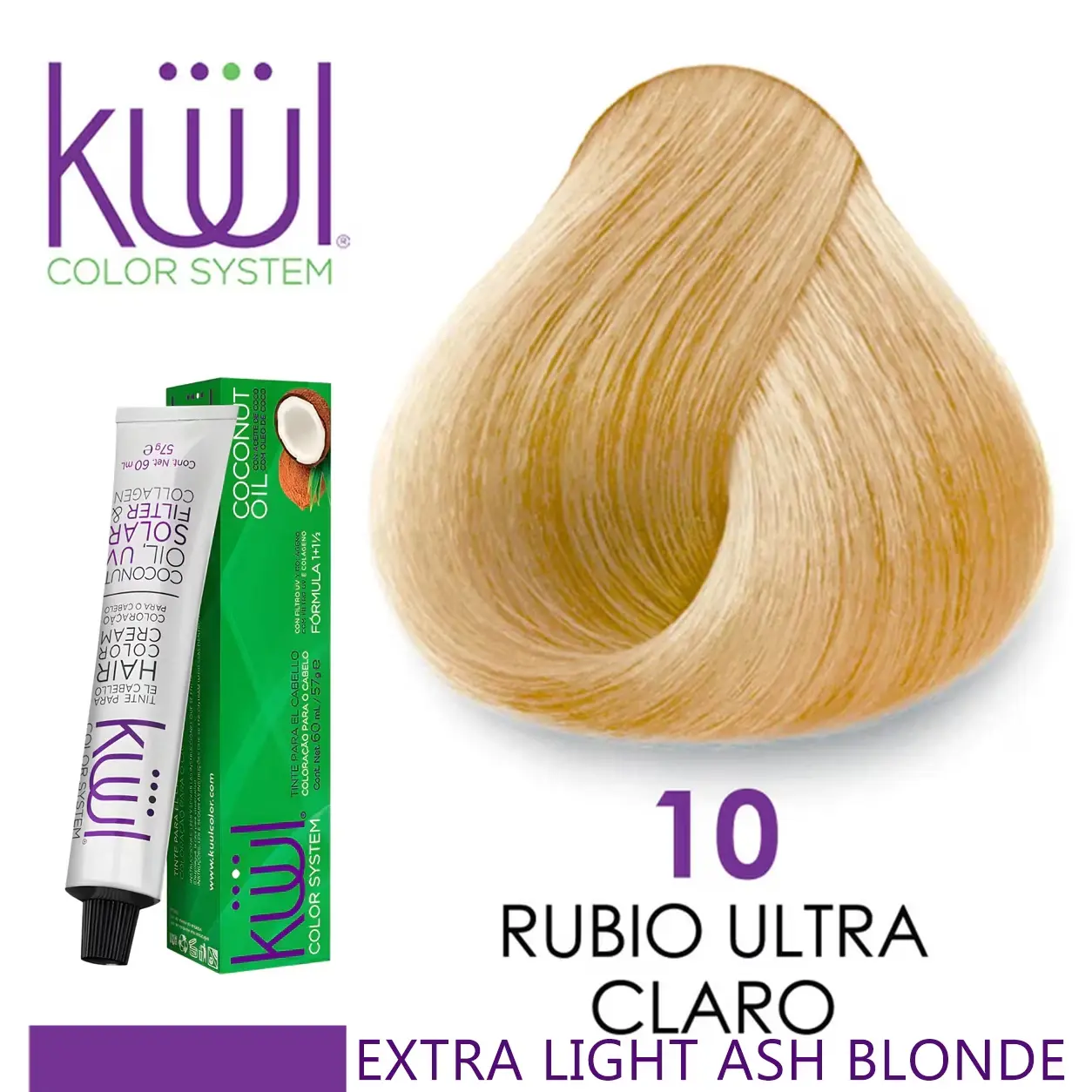 Kuul Color System 10 | Rubio Ultra Claro | Extra Light Ash Blonde | Tinte Para El Cabello | Permanent Hair Dye