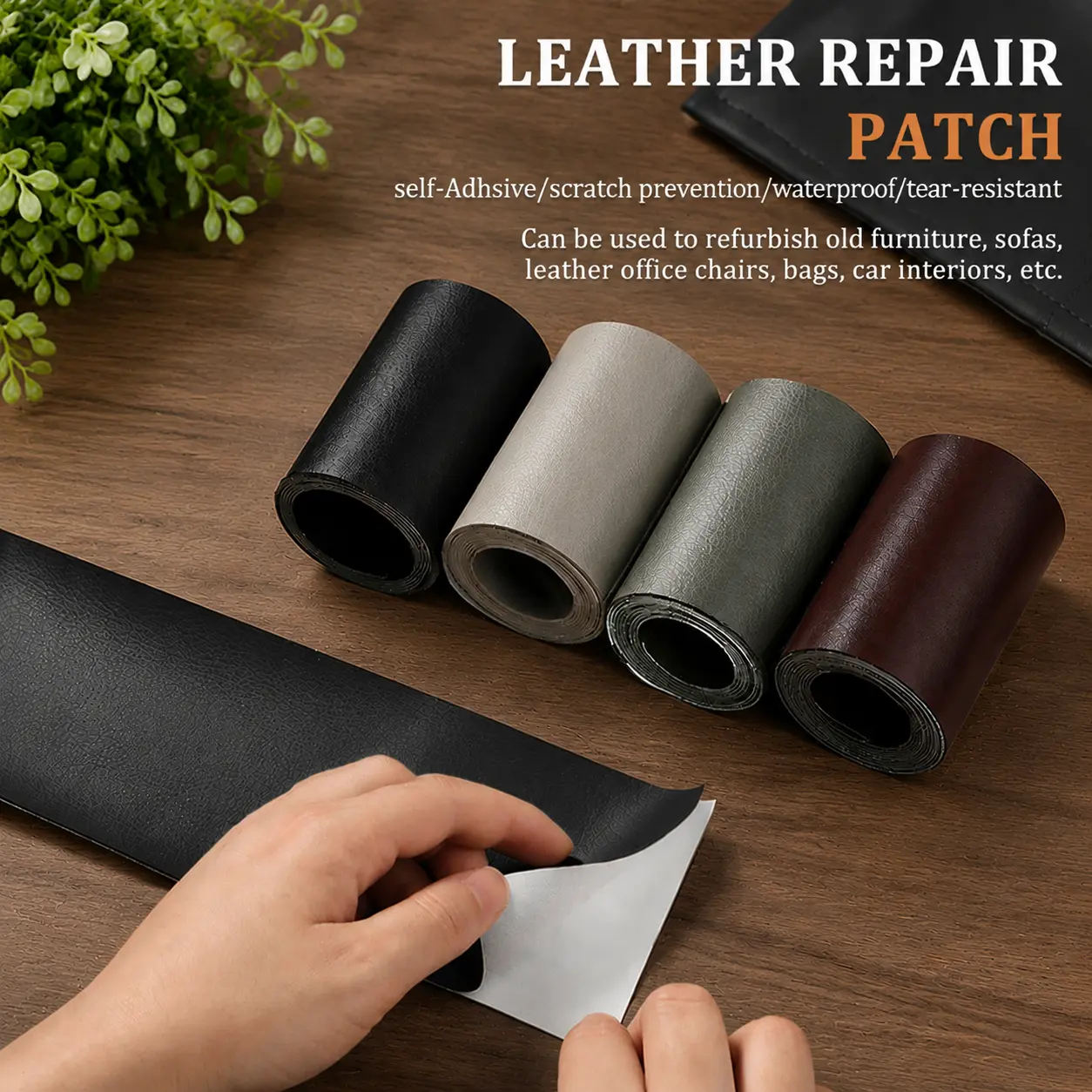 Self-Adhesive Leather Repair Patch ,Waterproof Cuttable Leather Repair Tape for Sofa, Couch,Car Seat & Furniture,Durable Leatherette Upholstery Sticker for Cracks,Peeling,Scratches & DIY Home Repair