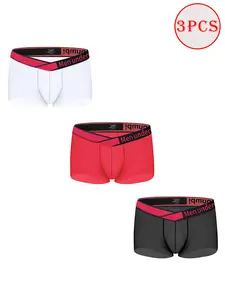 Men's 3-Pack Sheer Nylon Blend Boxer Briefs Set - 67% Nylon 33% Spandex, Low Waist, Contoured Pouch, Moisture-Wicking, Plain, Ultra-Thin, Transparent, Seamless, Breathable, Sporty Trunks for Gym, Everyday Wear