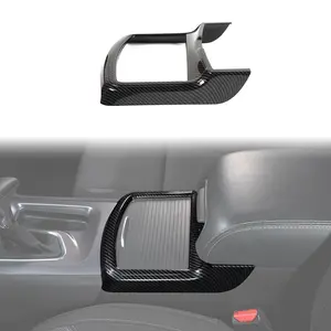 Carbon Fiber Style Interior Central Cup Holder Frame Trim Cover for 2011+ Dodge Charger/300C ABS Material High-Quality UV Coating Easy Installation Car Accessories