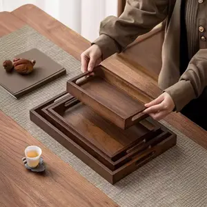 Decorative tray, 14.6 inches, bamboo tray with handle — large bamboo tray suitable for footstool, bed breakfast, dinner, coffee table — decorative rectangular tray for living room, bedroom, entryway, and kitchen