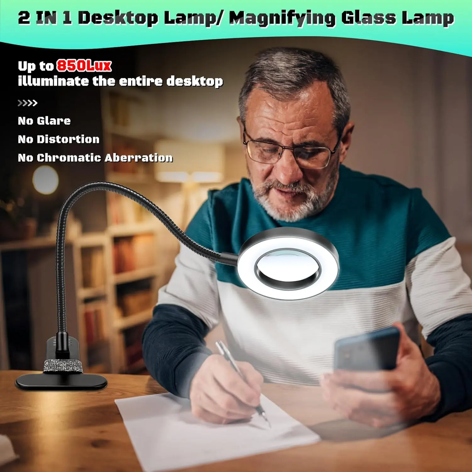 10X Magnifying Glass with Light Clip on Mganifier with Light 48 LED Desk Magnifying Glass wtih Clamp 3 Modes Dimmable Magnifying LED Lamps for Bed Work Crafts DIY Repair