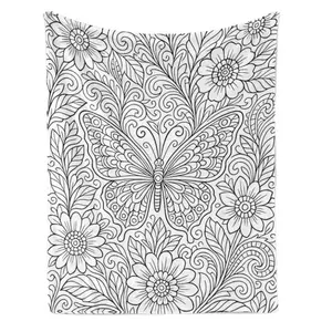 Coloring Page Themed Plush Blanket Ultra Soft Flannel Cozy Warm Bedroom Couch Sofa Travel Playful Throw Decor Decorative Throw Perfect Birthday Gift Christmas Gift Valentine Day Gift for Kids Teens Adults Creative Activity Style