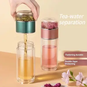Double-Layer Insulated Glass Tea Mug - 500ml Creative Tea Brewing Cup with Removable Strainer, Leak-Proof Lid & Modern Water-Separation Design, Ideal Gift for Home & Office Use