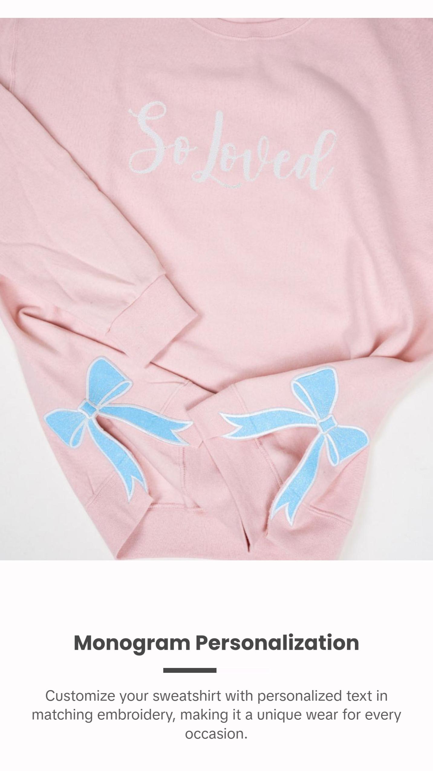 8.95 MONOGRAM FOR YOU DESIGN IT SIDE BOW SWEATSHIRT Womenswear Hoodie Crewneck Pullover Casual Tops Winter