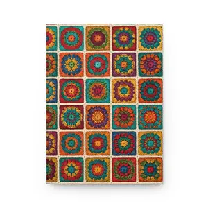 Crochet Granny Square Hardcover Journal  Boho Floral Pattern Notebook