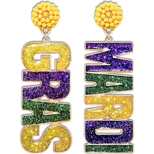 4E's Novelty Beaded Dangle Earrings for Women – Festive Mardi Gras Fashion Jewelry