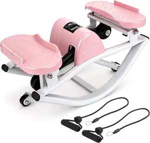 Rocking Stepper Machine, Exercise Equipment with Resistance Bands, Compact Home Office Fitness Machine, Quiet Side-to-Side Motion Trainer