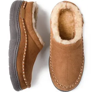 RockDove Men's Aiden Faux Fur Lined Microsuede Slide Slipper, Size 9-10 US Men, Tan
