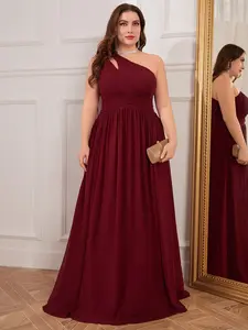 [Plus Size] Glitter Chiffon Overlay Cold Shoulder Evening Dress, Cutout Slit Dress, Elegant Off Shoulder Split Hem Maxi Dress Gowns for Party, Banquet & Formal Wear, Women's Clothes for Summer, Formal Sleeveless Dress, Womenswear