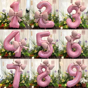 40 Inch Bow Number Balloons Set, Balloon Party Supplies, Party Decorations for Birthdays & Anniversaries, Outdoor Picnic Photo Props, Pack of 2