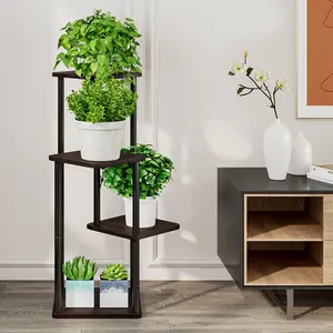 Modern 4 Tier Tall Plant Stand for Indoor Use Metal Flower Shelf with Pot Trays for Multiple Plants Corner Decorative Rack for Patio Garden Living Room Home