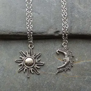 A pair of vintage sun and moon pendant necklaces, couple jewelry, good friend accessories, Valentine's Day gift