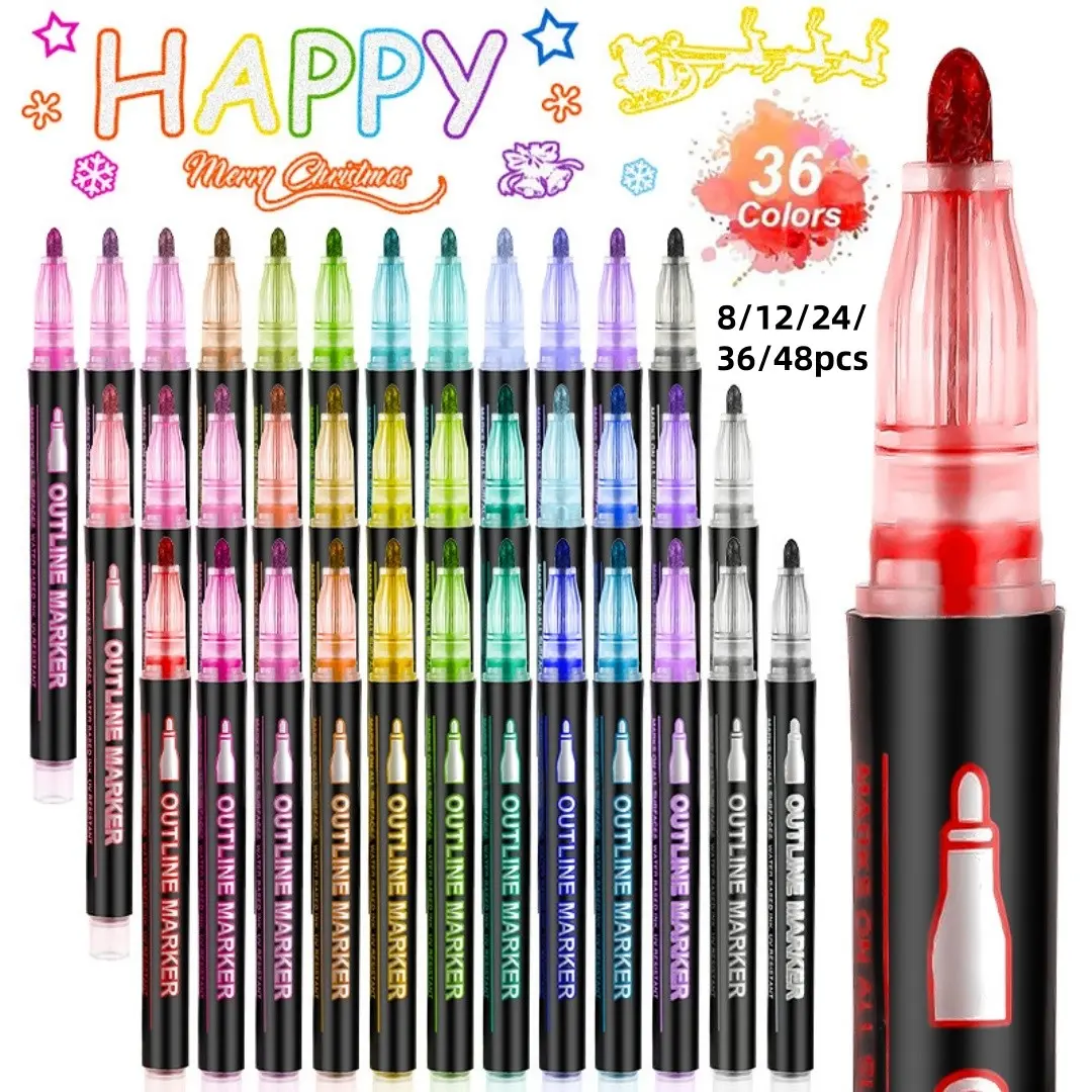 8/12/24/36/48pcs Colorful Graffiti Markers, DIY Handmade Fluorescent Pens, Clear Outline No Smudging, Ideal for Card Decoration, Sketching, Classroom Notes