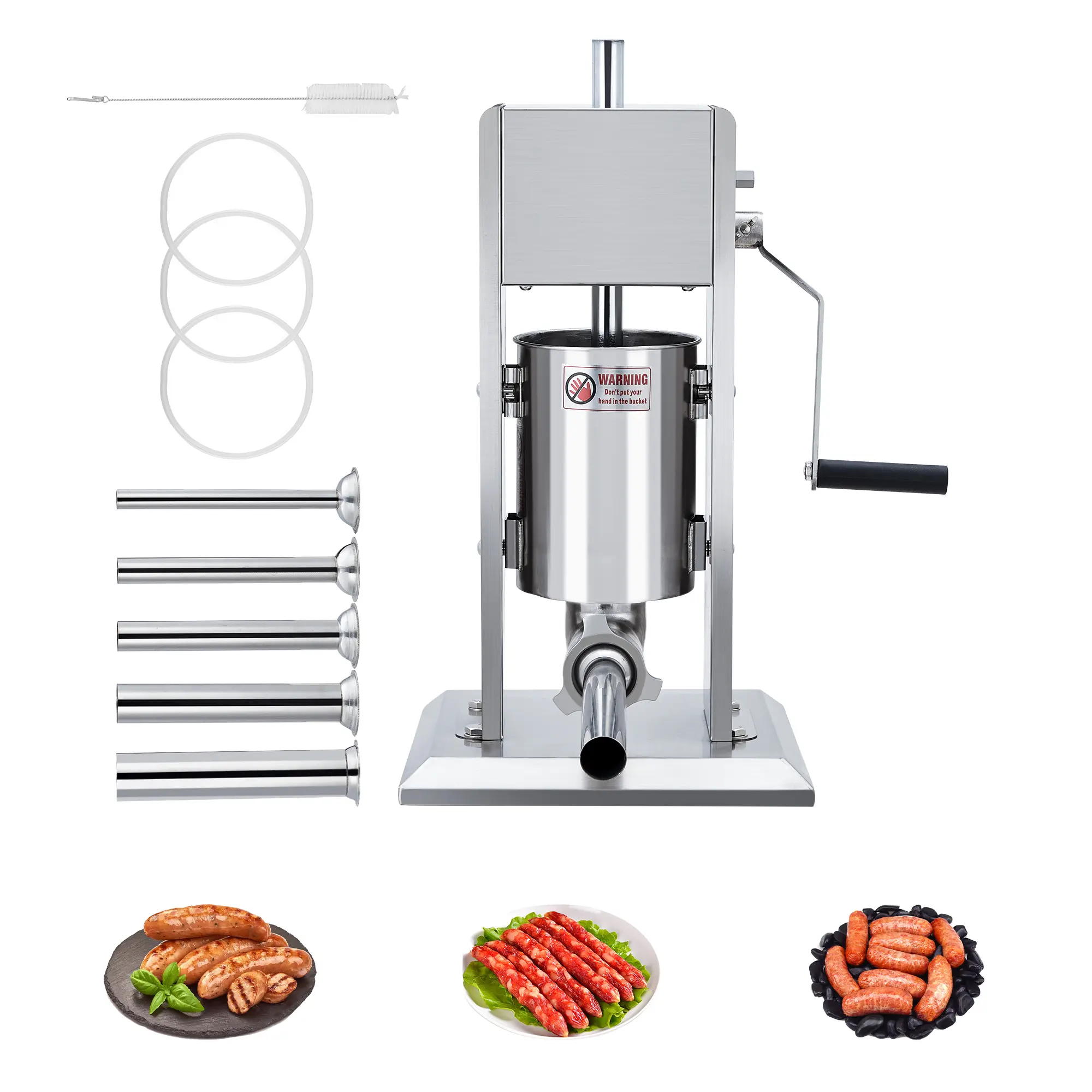 Sausage Stuffer 7LB/3L, Stainless Steel Manual Sausage Maker Machine, Heavy Duty Meat Stuffer with Dual Speed, Sausage Filler with 5 Stuffing Tubes for Commercial and Home Use
