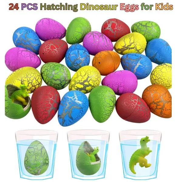 24PCS Unisex Hatching Dinosaur Eggs Toy Set - BPA-Free Plastic Growing Dino Toys with Colorful Mini Figures, 3+ Years Holiday Gifting Supplies, Easter Theme Gifts for Boys, Girls