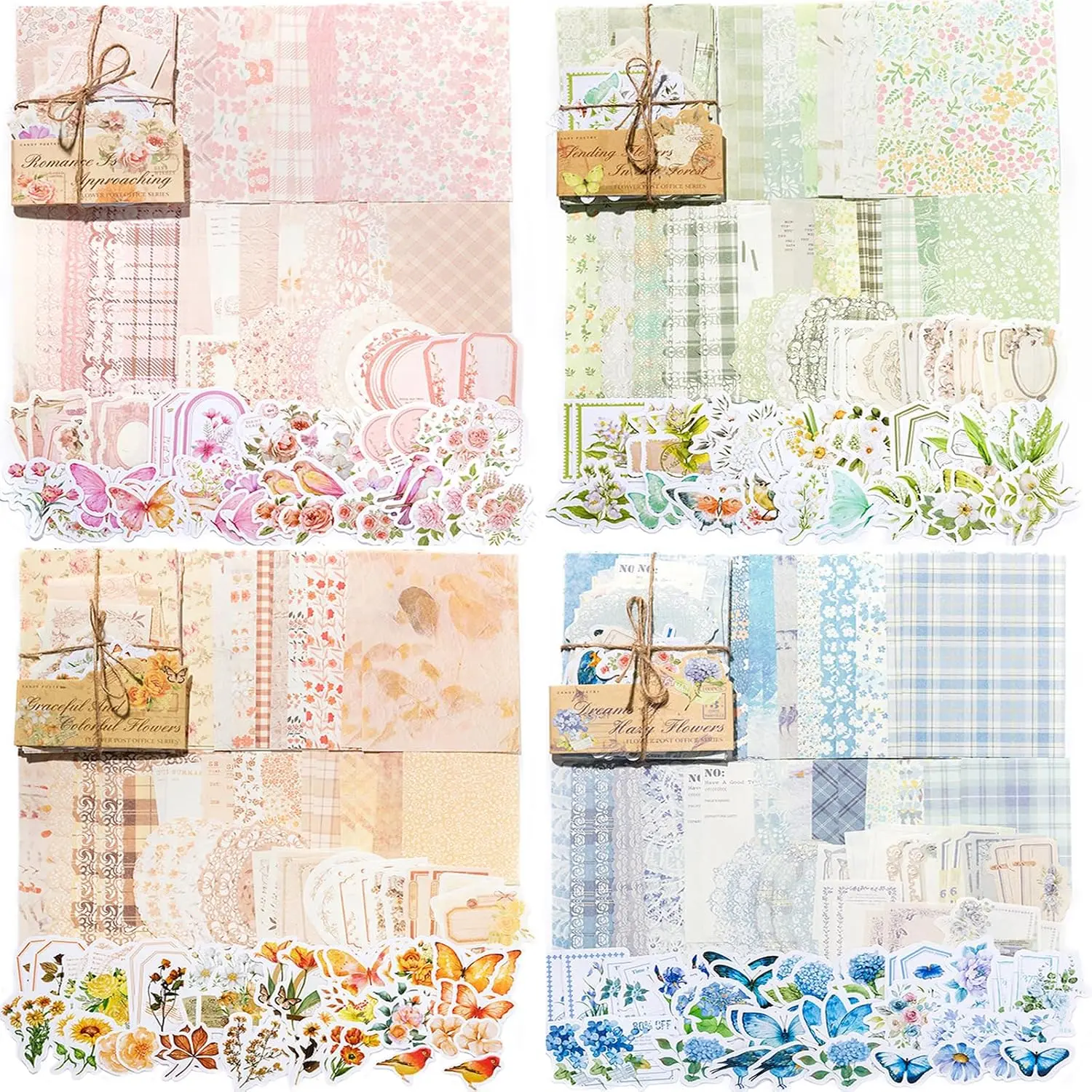 400-Piece Floral Scrapbook Paper & Sticker Set – 4 Vintage-Themed Packs for Junk Journaling, Scrapbooking Embellishments, Card Making & Planner Decoration
