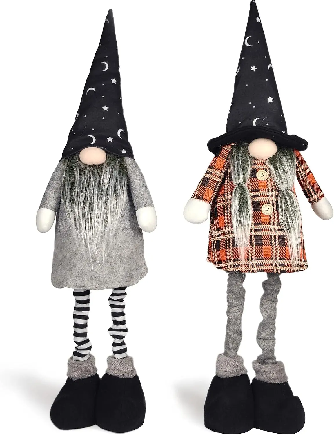 2 Pack 29.5 Inch Halloween Plush Gnome Doll Handmade Swedish Gnome Scandinavian Tomte Stuffed with Retractable Spring Legs for Halloween Decorations Ornaments Holiday Home Decor