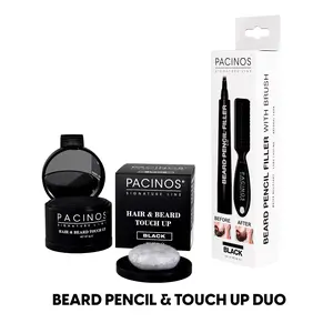 Pacinos Beard Pencil Filler and Hair and Beard Touch Up - Dual Grooming Set for Instant Patch Coverage and Root Touch Ups - Smudge-Proof, Water-Resistant, Natural Finish