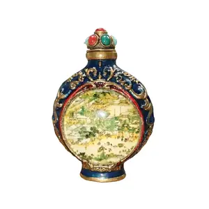 Vintage Glow-in-the-Dark Double-Sided Copper Cloisonné Snuff Bottle with Inner Painting, Collectible Cultural Item
