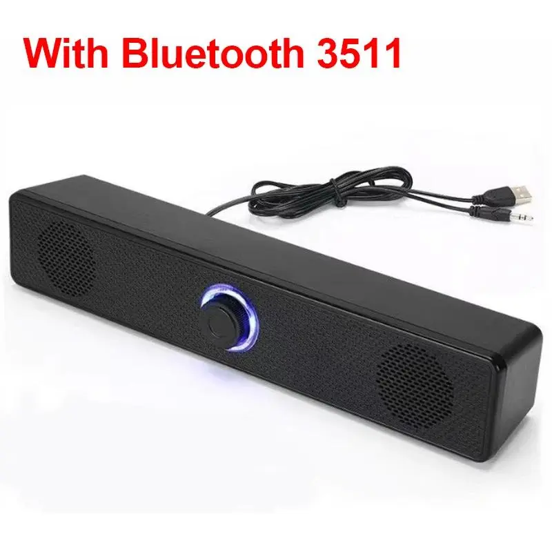 Wired & Wireless Bluetooth 3511 PC Soundbar, USB-Powered Durable Portable Stereo Subwoofer with Microphone for Computer, Smartphone, Mobile Device, TV, Gaming Home Theater Audio System, Compatible with Foldable 4K Projector Screen CD Player Headphones, Po