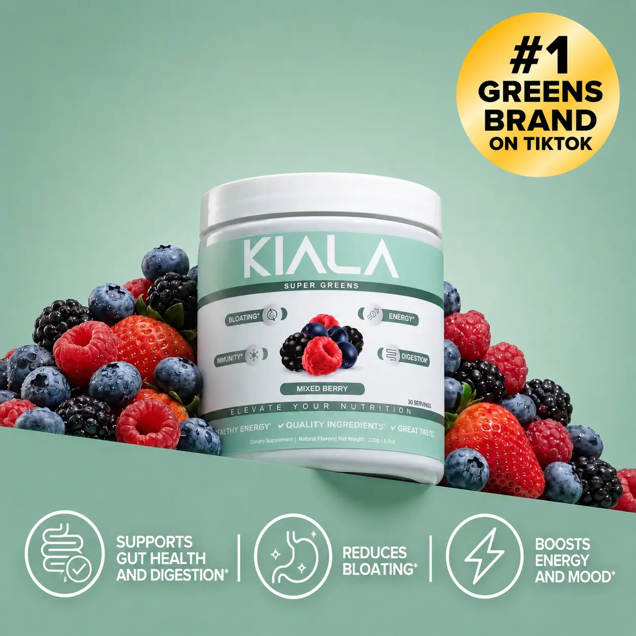 Kiala Nutrition Mixed Berry Organic Super Greens Powder Dietary Supplement