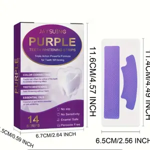 JaySuing Purple Teeth Whitening Strips with Essential Oils, Pack of 14pcs - Coconut, Hyaluronic Peppermint Lemon, Papaya lumineux whitestrips