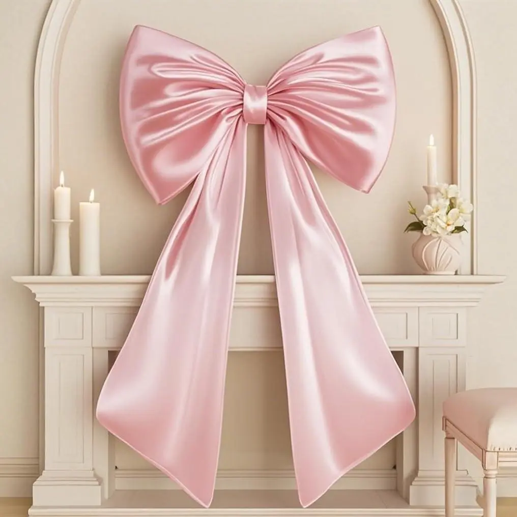 Large  Bow for  Room Decor, 40x24 In Satin Ribbon Tie  Birthday Decorations, Giant Pastel   Wall Decor for Ballerina Girl Just Want to Be  (Internal Stability Layer)