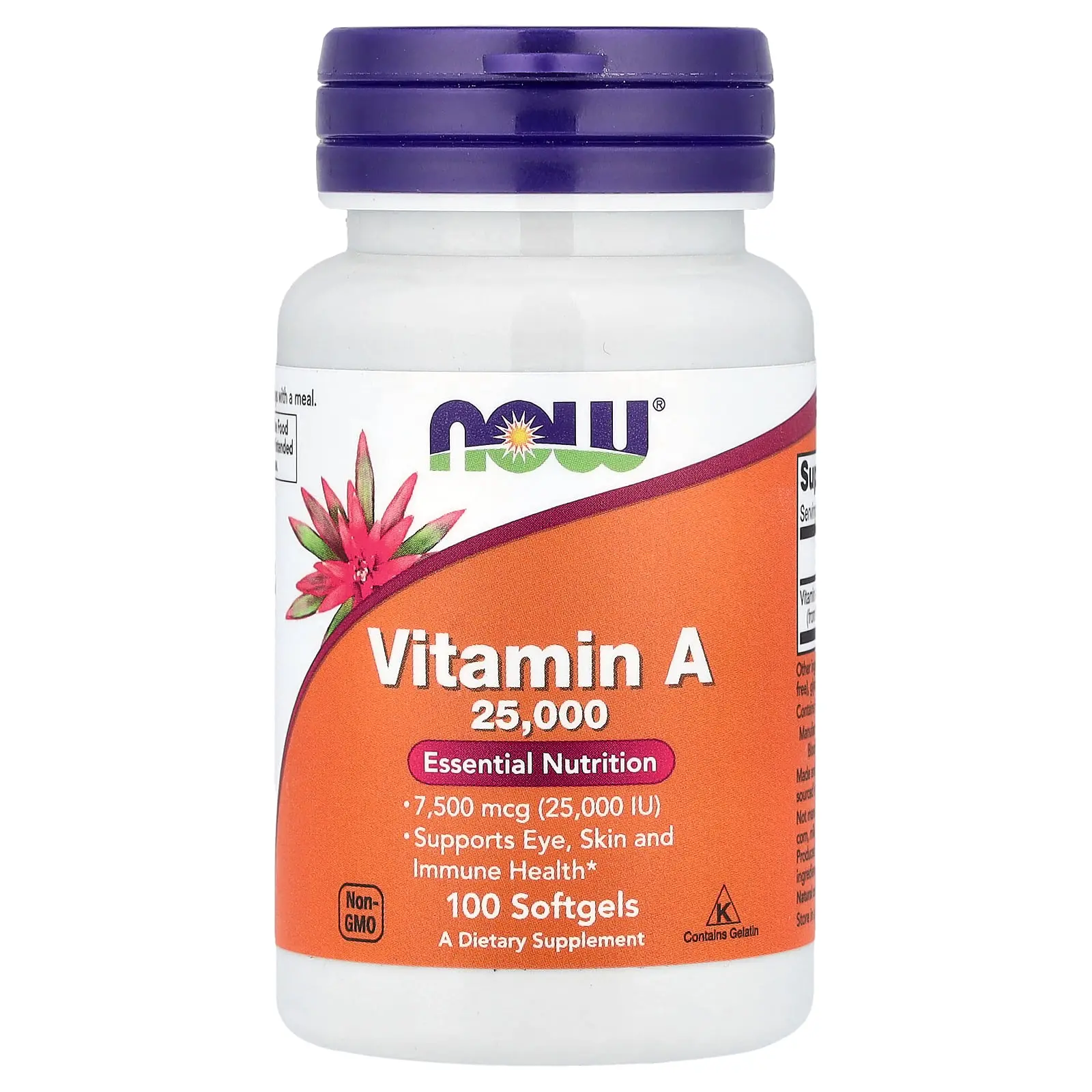 NOW Foods Vitamin A, 7,500 mcg (25,000 IU), 100 Softgels