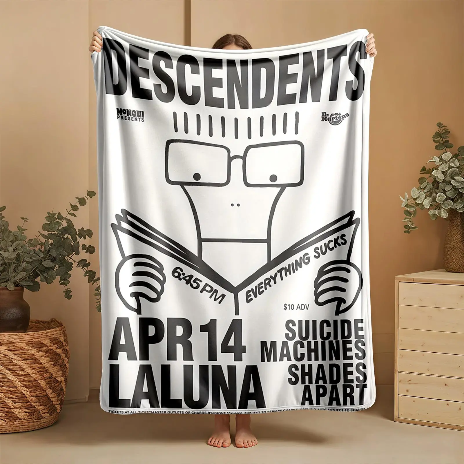 1 piece Descendents band concert at La Luna on April 14 themed Flannel Blanket - Super soft flannel blanket, suitable for beds and sofas, all-season use, modern design, 100% polyester material, machine washable, Soft Cozy Blanket
